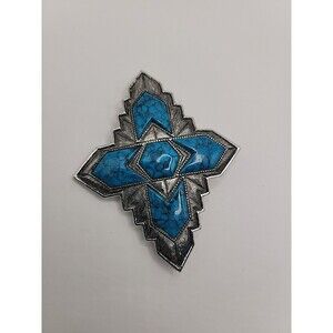 Vintage Sarah Coventry Blue Stone Cross Silver Tone Southwestern Brooch Pin